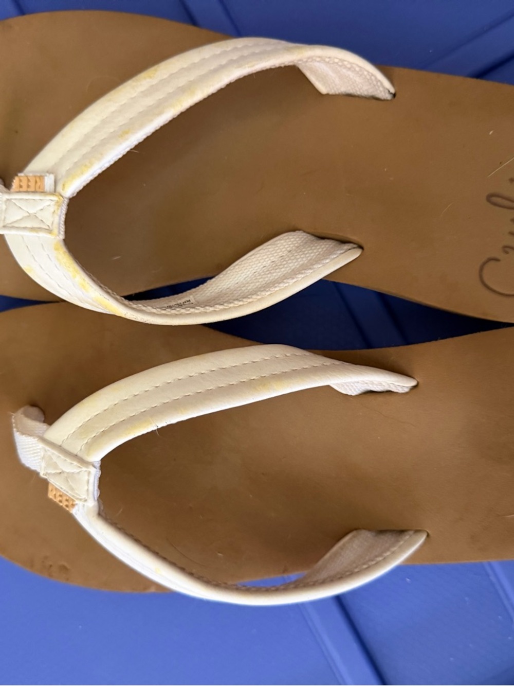 Reef Women’s White Padded Strap Sandals with Brown Footbed